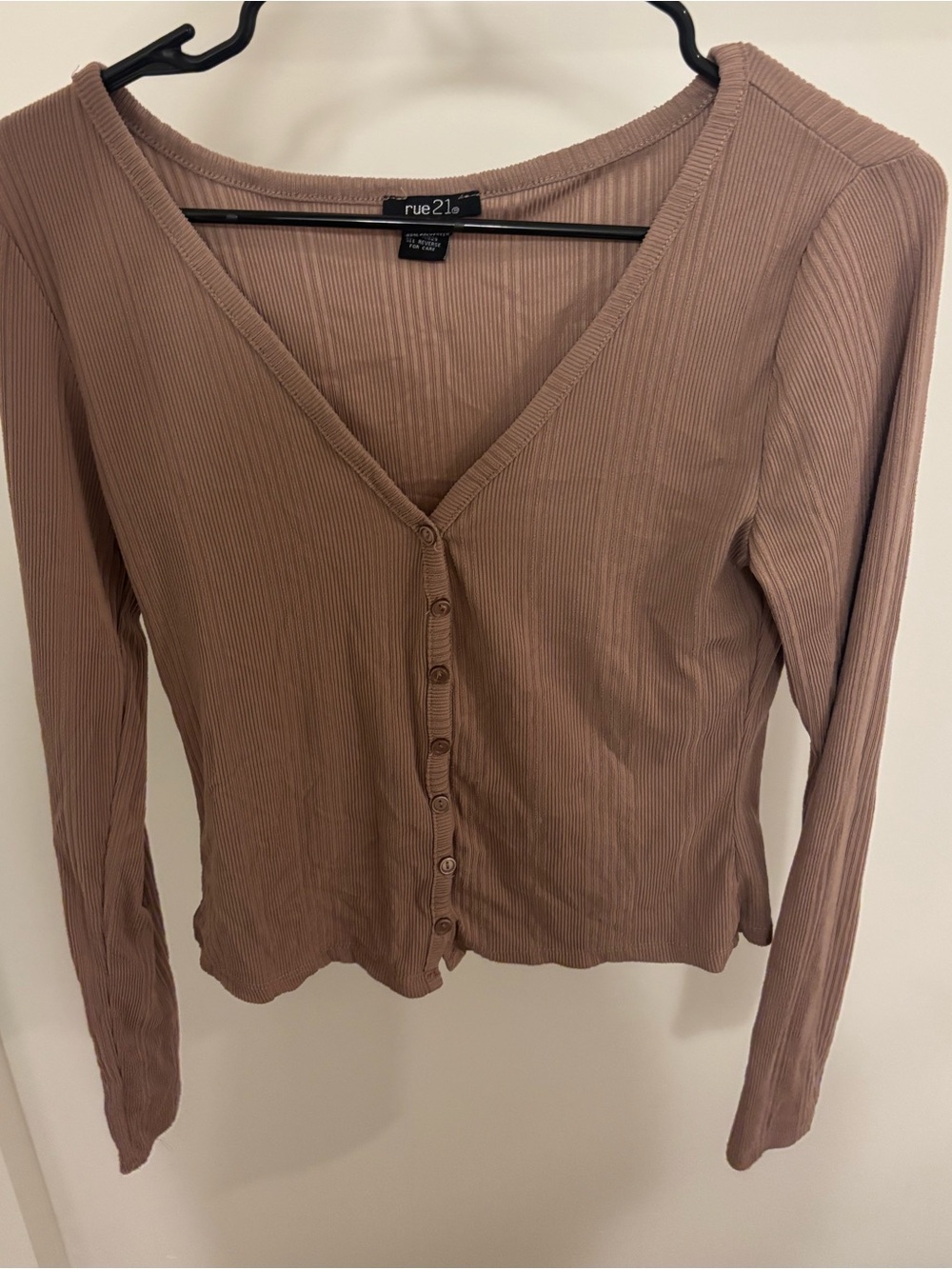 Rue21 Mauve-Brown Ribbed Button-Front Long Sleeve Top